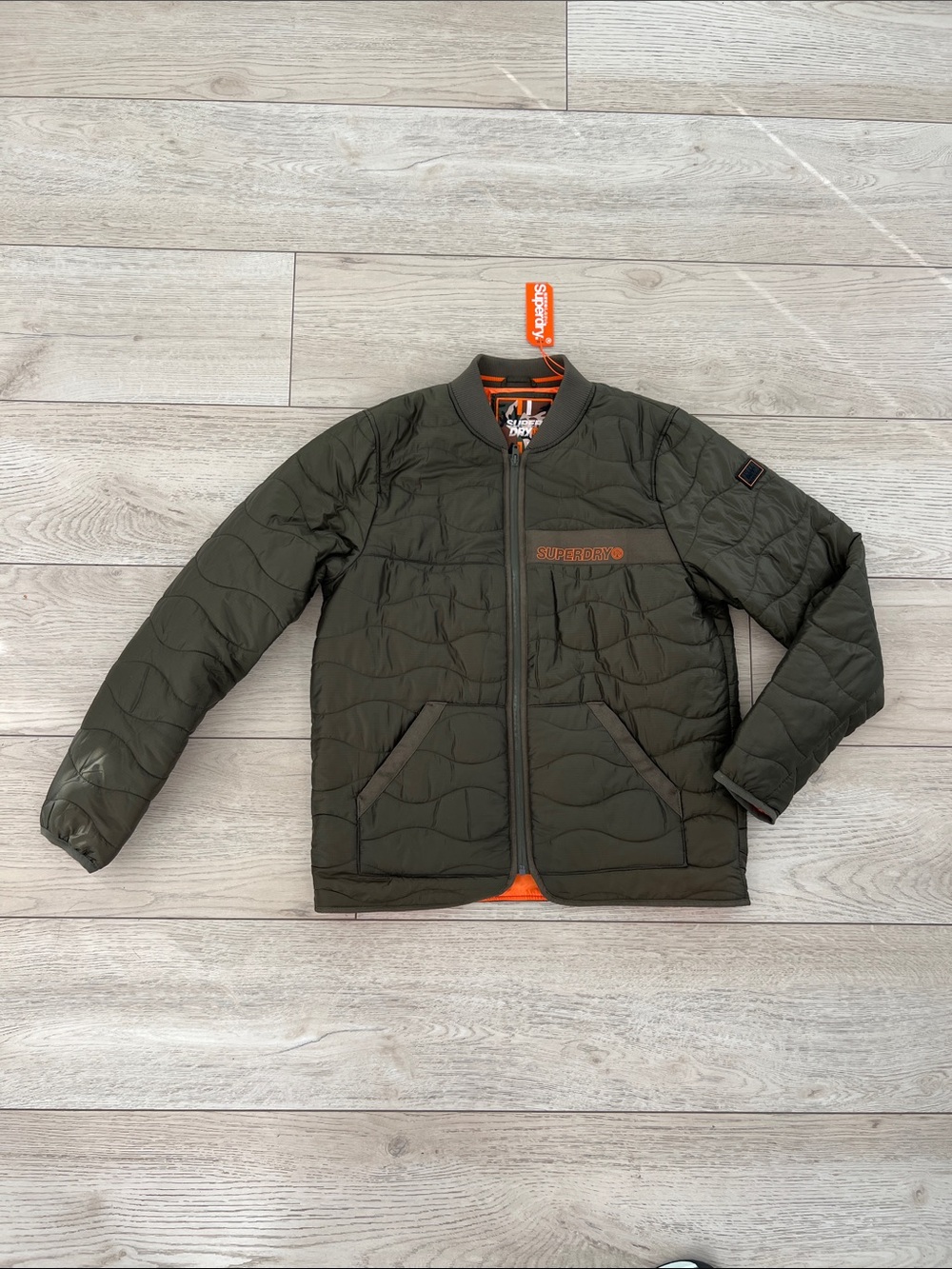 Superdry japan quilted jacket men siE 2xl green aircorps padded liner new